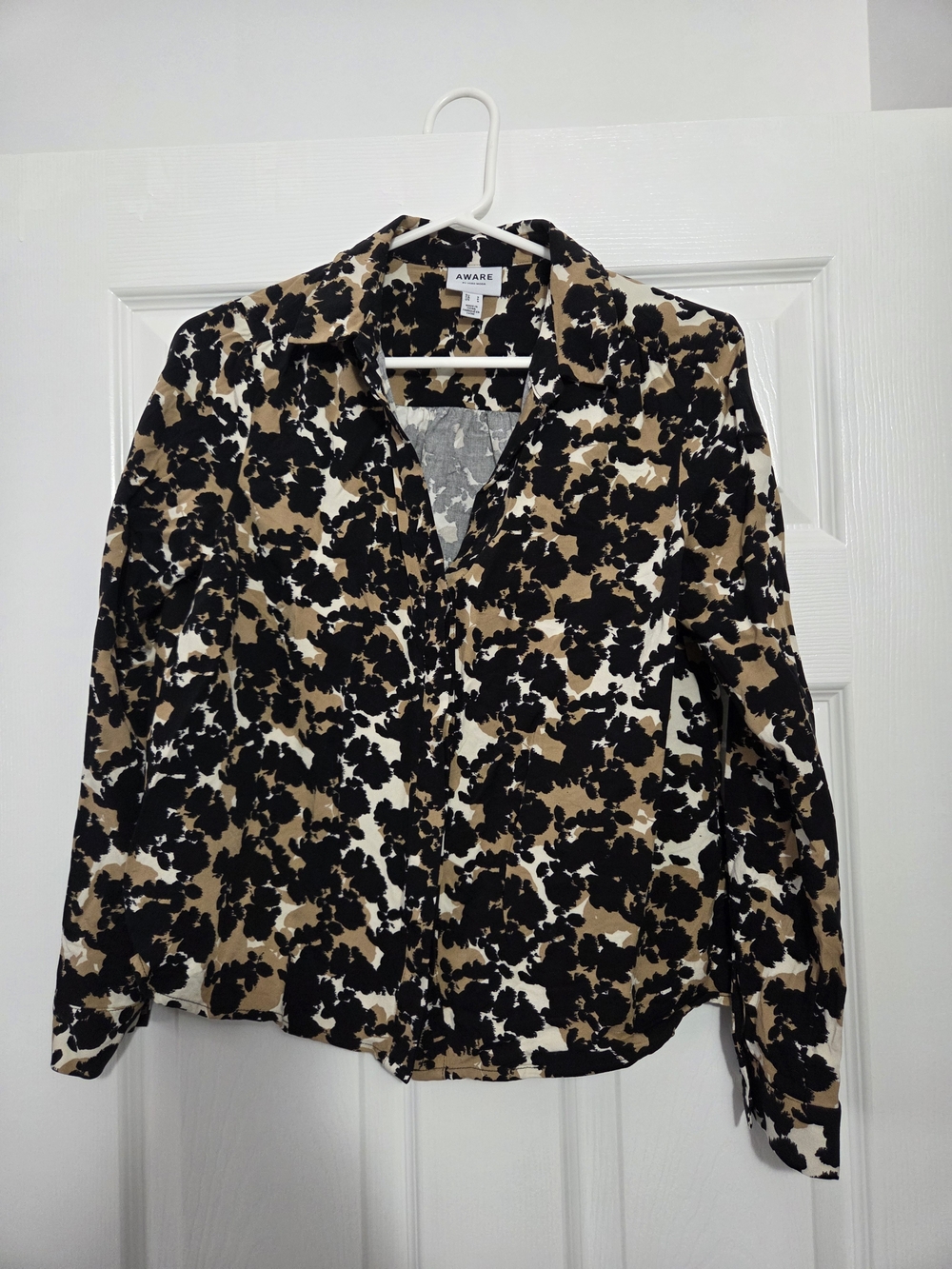 Vero Moda Black, Tan & White Abstract Print Button-Down Shirt